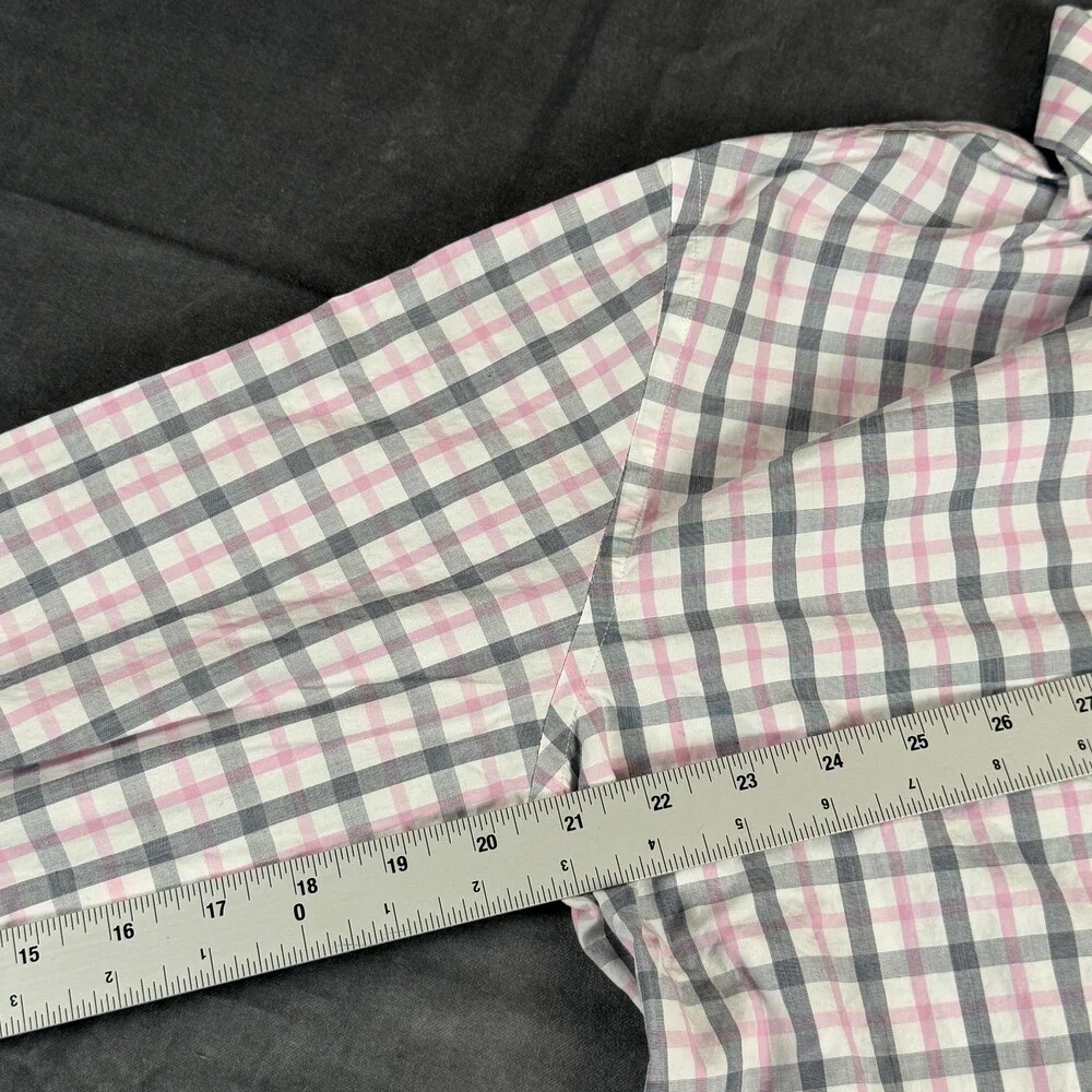 Banana Republic Dress Shirt Mens Large Pink Plaid Grant Fit Slim Long Sleeve